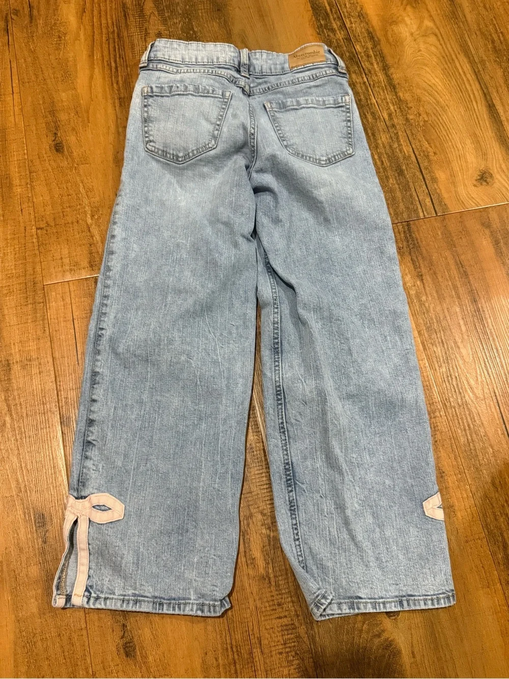 abercrombie kids Light Blue Wide-Leg Jeans with Ankle Bow Detail